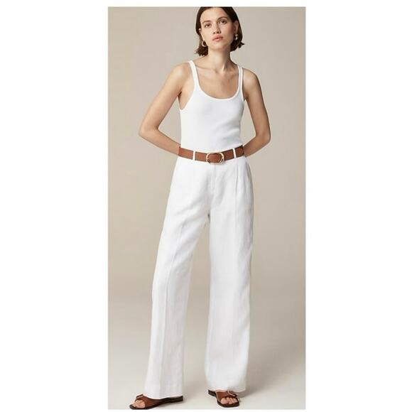 J.Crew Essential Wide Leg 100% Linen Pants Size 00 Ivory High Rise Coastal Chic - Picture 3 of 13